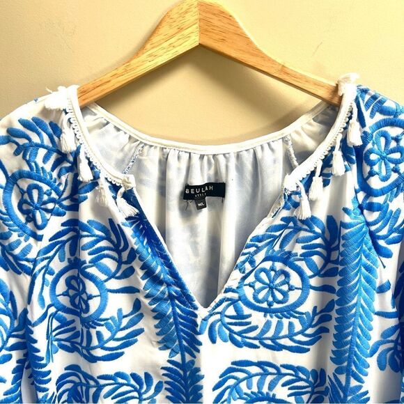 Beulah style blue embroidered midi dress. Size M/L - Picture 3 of 6
